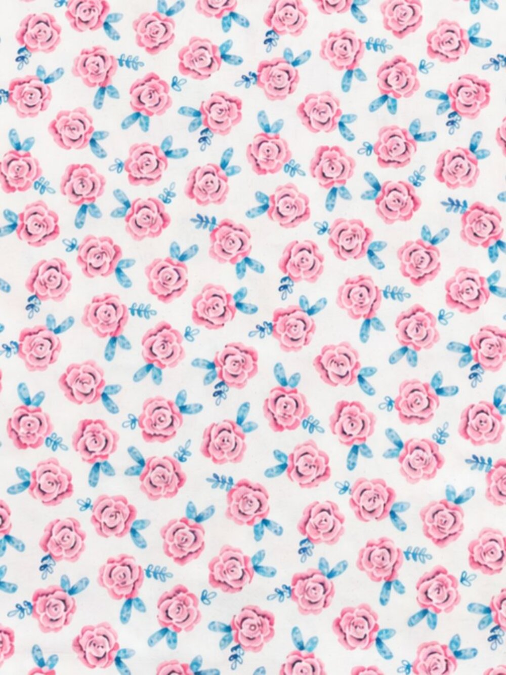 Pink Roses on a White Background Cotton Fabric
